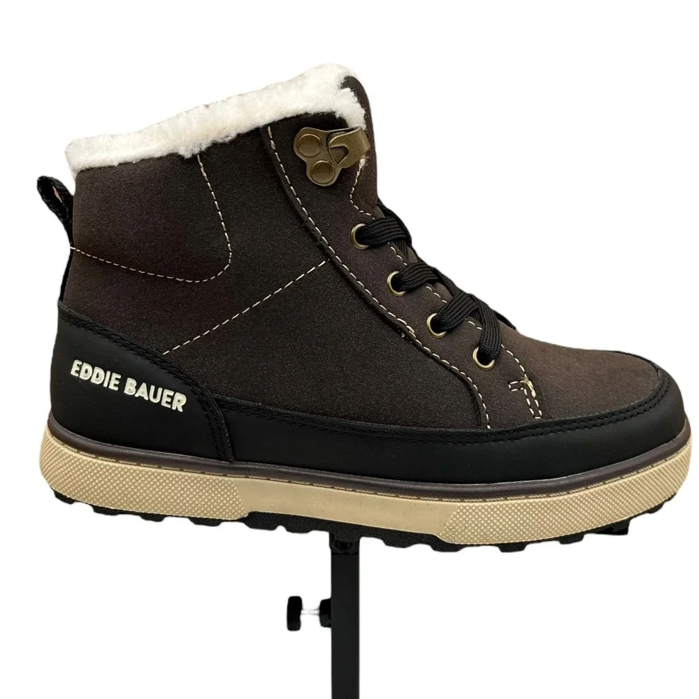 Eddie Bauer Little Boys Faux-Shearling Lined Ankle Boots Size 13 Brown-Tan-Black